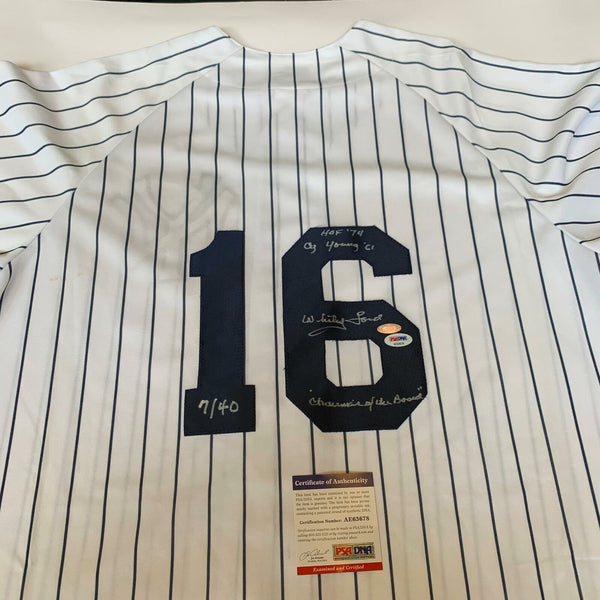 Whitey Ford Chairman Of The Board Signed Heavily Inscribed STAT Jersey PSA DNA