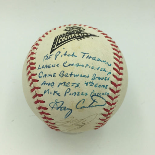 Gary Carter & Mike Piazza Signed 1999 NLCS First Pitch Game Used Baseball PSA