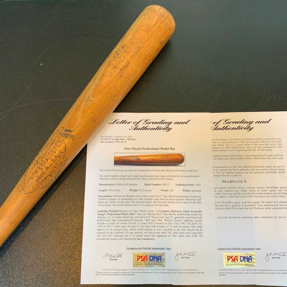 Stan Musial 1947 Game Used Louisville Slugger Bat PSA DNA 8 Outstanding Use