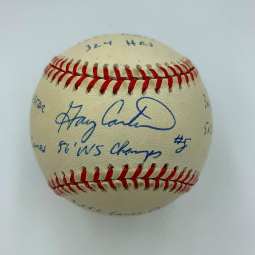 Beautiful Gary Carter Signed Heavily Inscribed Career STAT Baseball With JSA COA