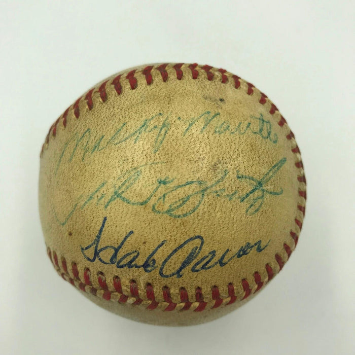 1950's Mickey Mantle Hank Aaron Eddie Mathews Multi Signed AL Baseball JSA COA