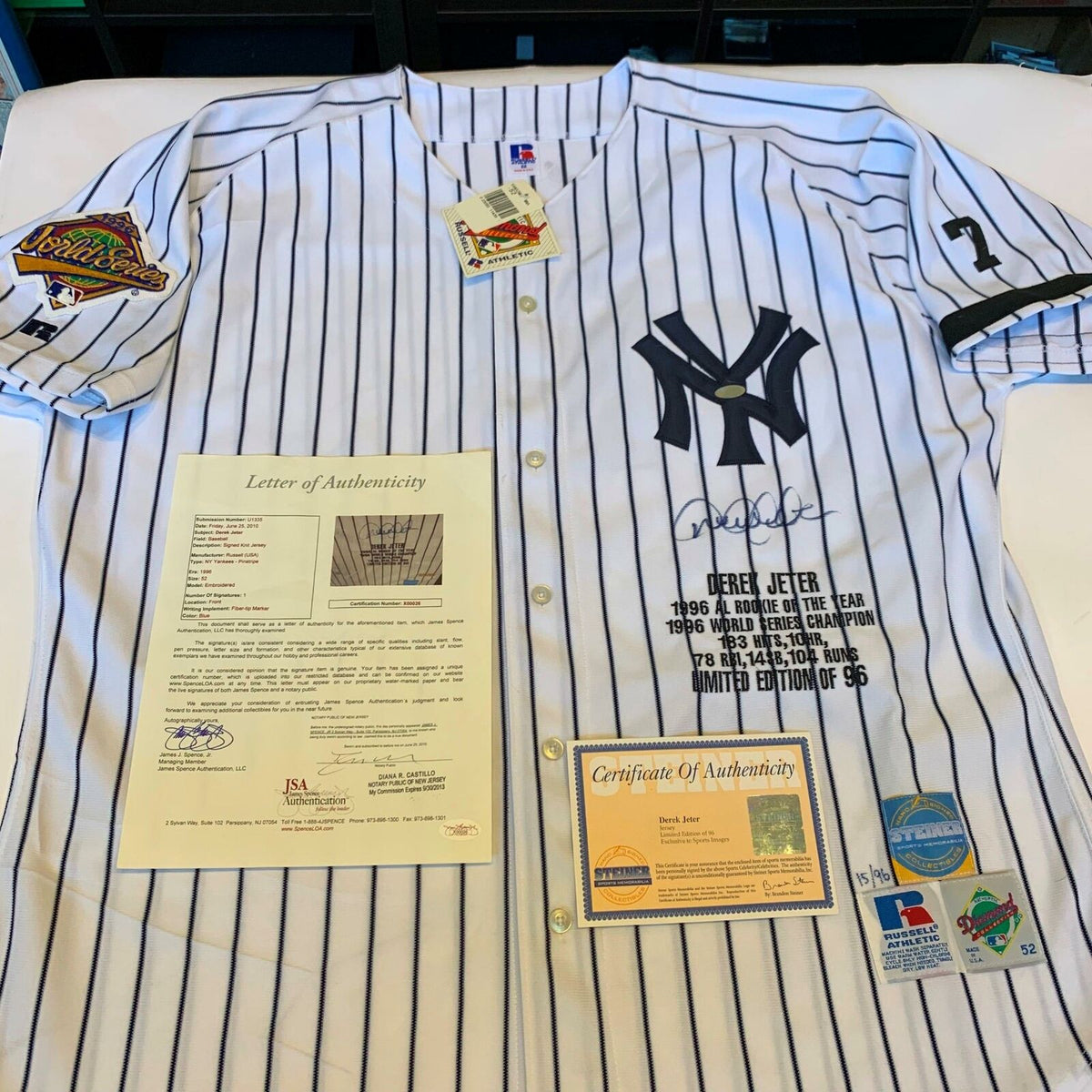 Derek Jeter Rookie Signed Authentic 1996 Yankees World Series Jersey B —  Showpieces Sports