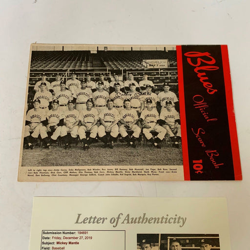 Mickey Mantle Signed 1951 Kansas City Blues Minor League Program With JSA COA