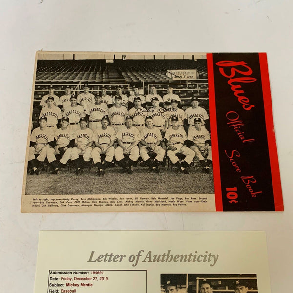 Mickey Mantle Signed 1951 Kansas City Blues Minor League Program With JSA COA