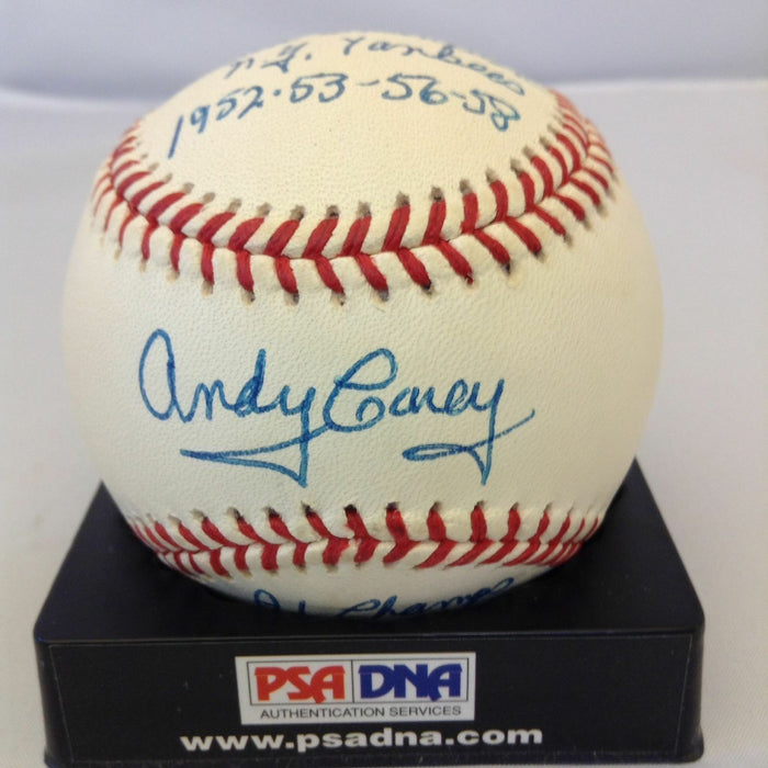 Andy Carey Signed Stat Baseball With Multiple Inscriptions NY Yankees PSA DNA