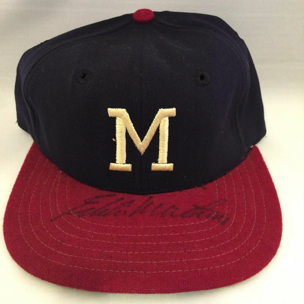 1950's Hank Aaron & Eddie Mathews Signed Game Issued Milwaukee Braves Cap JSA